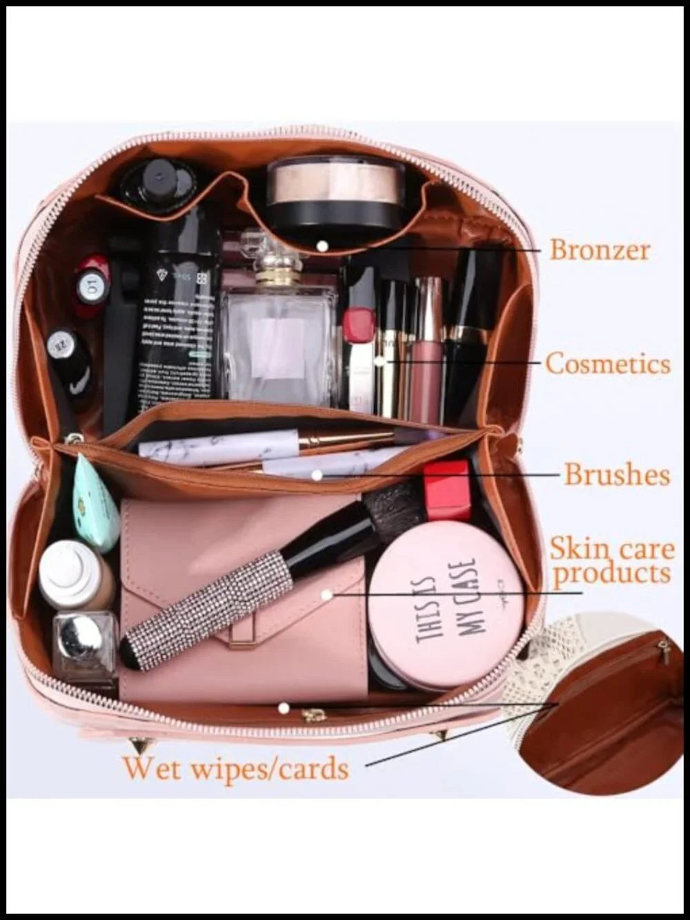 Large Travel Cosmetic Bag PU Leather Checkered Makeup Organizer Portable